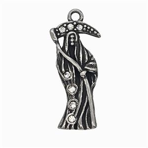 Gothic Grim Reaper Death Charms 304 Stainless Steel Pendant Pave Rhinestone Antique Silver, approx 10-32mm [SSB7859]