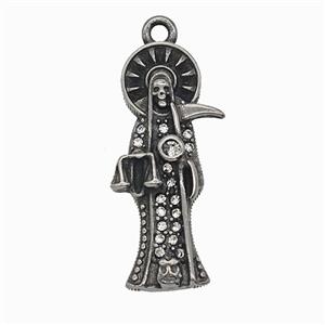 Gothic Grim Reaper Death Charms 304 Stainless Steel Pendant Pave Rhinestone Antique Silver, approx 11-33mm [SSB7862]
