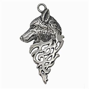 304 Stainless Steel Wolf-head Pendant Antique Silver, approx 30-50mm [SSB7865]
