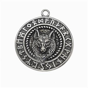 304 Stainless Steel Wolf Pendant Antique Silver, approx 40mm [SSB7866]