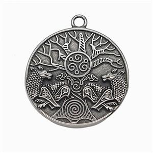 Viking Wolf Charms 304 Stainless Steel Tree Pendant Antique Silver, approx 40mm [SSB7868]