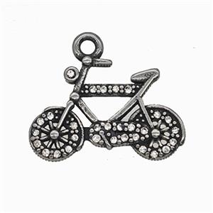 304 Stainless Steel Bicycle Pendant Pave Rhinestone Sports Antique Silver, approx 18-24mm [SSB7870]
