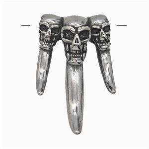 Triple Skull Charms 304 Stainless Steel Pendant Antique Silver, approx 25-36mm, 5mm hole [SSB7872]