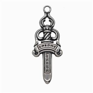 Chrome Heart Charms 304 Stainless Steel Dagger Pendant Antique Silver, approx 22-55mm [SSB7874]