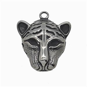 304 Stainless Steel Leopard Pendant Antique Silver, approx 32-36mm [SSB7875]