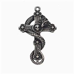 Dragon Cross Charms 304 Stainless Steel Pendant Skull Antique Silver, approx 29-41mm [SSB7877]