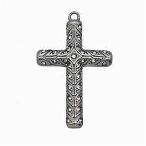 304 Stainless Steel Cross Pendant Pave Rhinestone Antique Silver, approx 21-31mm [SSB7879]