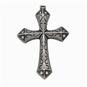 304 Stainless Steel Cross Pendant Pave Rhinestone Antique Silver, approx 40-60mm [SSB7883]