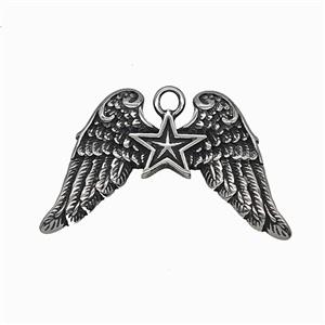 304 Stainless Steel Angel Wings Pendant Antique Silver, approx 30-45mm [SSB7884]