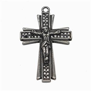 Crucifix Charms 304 Stainless Steel Cross Pendant Pave Rhinestone Antique Silver, approx 32-47mm [SSB7885]