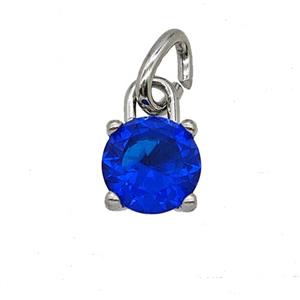 Raw Stainless Steel Pendant Pave Blue Zirconia, approx 7mm [SSB7972]