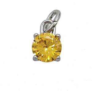 Raw Stainless Steel Pendant Pave Yellow Zirconia, approx 7mm [SSB7975]
