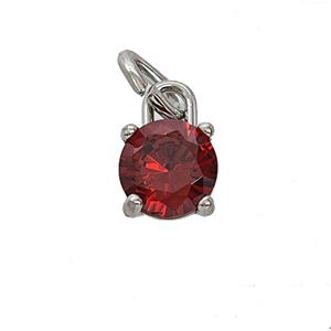 Raw Stainless Steel Pendant Pave Red Zirconia, approx 7mm [SSB7977]