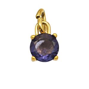 Stainless Steel Pendant Pave Purple Zirconia Gold Plated, approx 7mm [SSB7982]