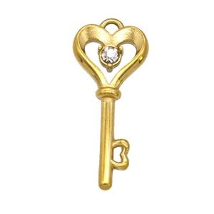 Stainless Steel Key Pendant Pave Rhinestone Gold Plated, approx 10-21mm [SSB8031]