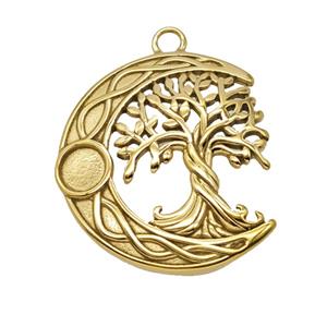 Stainless Steel Moon Tree Pendant Gold Plated, approx 35-40mm [SSB8040]