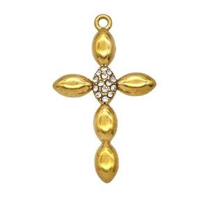 Stainless Steel Cross Pendant Pave Rhinestone Gold Plated, approx 16-25mm [SSB8046]