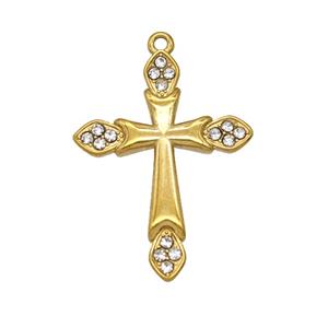 Stainless Steel Cross Pendant Pave Rhinestone Gold Plated, approx 19-25mm [SSB8047]