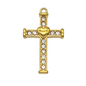 Stainless Steel Cross Pendant Pave Rhinestone Gold Plated, approx 16-25mm [SSB8048]