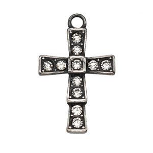 Stainless Steel Cross Pendant Pave Rhinestone Antique Silver, approx 18-25mm [SSB8049]