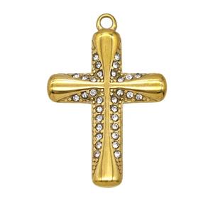 Stainless Steel Cross Pendant Pave Rhinestone Gold Plated, approx 23-31mm [SSB8050]
