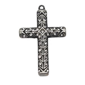 Stainless Steel Cross Pendant Pave Rhinestone Antique Silver, approx 25-35mm [SSB8051]