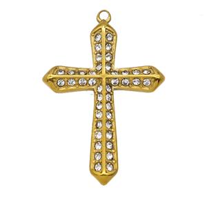 Stainless Steel Cross Pendant Pave Rhinestone Gold Plated, approx 25-35mm [SSB8052]