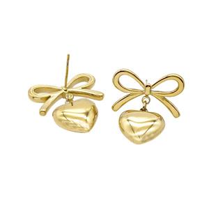 Stainless Steel Heart Bowknot Stud Earrings Gold Plated, approx 12mm, 12-19mm [SSB8053]