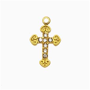 Stainless Steel Cross Pendant Pave Rhinestone Gold Plated, approx 11-15mm [SSB8088]