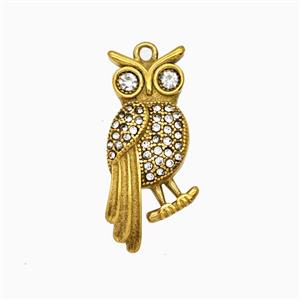Stainless Steel Owl Pendant Pave Rhinestone Gold Plated, approx 10-26mm [SSB8089]