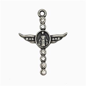 Stainless Steel Cross Pendant Pave Rhinestone Virgin Mary Antique Silver, approx 25-30mm [SSB8090]