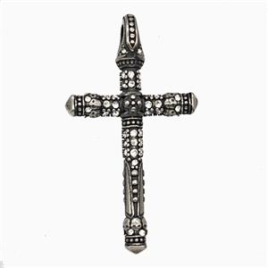 Stainless Steel Cross Pendant Pave Rhinestone Antique Silver, approx 25-42mm [SSB8092]