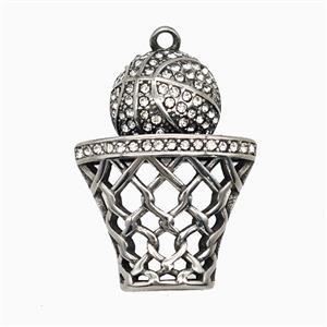 Stainless Steel Basketball Pendant Pave Rhinestone Hoop Sports Antique Silver, approx 26-35mm [SSB8095]