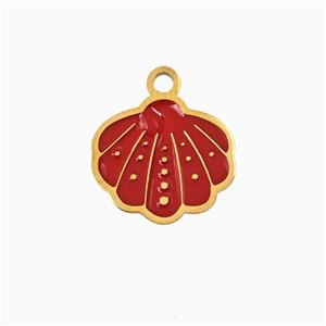 Stainless Steel Scallop Shell Pendant Red Enamel Gold Plated, approx 13-14mm [SSB8098]