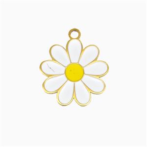 Stainless Steel Daisy Flower Pendant White Enamel Gold Plated, approx 15mm [SSB8100]