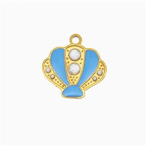 Stainless Steel Scallop Shell Pendant Enamel Gold Plated, approx 12-14mm [SSB8106]