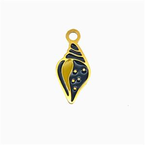 Stainless Steel Conch Shell Pendant Black Enamel Gold Plated, approx 8-14mm [SSB8113]