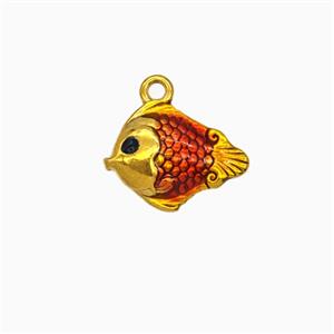 Stainless Steel Fish Pendant Red Painted Gold Plated, approx 10-13mm [SSB8122]