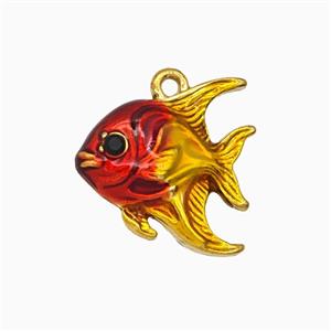 Stainless Steel Fish Pendant Red Painted Gold Plated, approx 16mm [SSB8128]