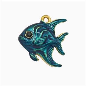 Stainless Steel Fish Pendant Blue Painted Gold Plated, approx 16mm [SSB8129]