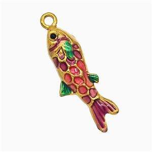 Stainless Steel Fish Pendant Red Painted Gold Plated, approx 7-25mm [SSB8130]