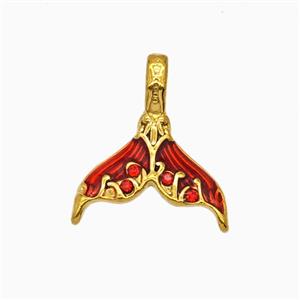 Stainless Steel Mermaid-Tail Pendant Pave Rhinestone Red Painted Gold Plated, approx 16-18mm [SSB8133]