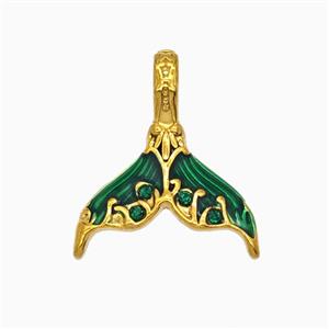 Stainless Steel Mermaid-Tail Pendant Pave Rhinestone Green Painted Gold Plated, approx 16-18mm [SSB8134]
