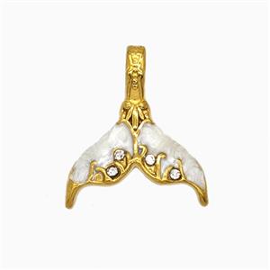 Stainless Steel Mermaid-Tail Pendant Pave Rhinestone White Painted Gold Plated, approx 16-18mm [SSB8135]