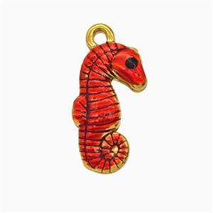 Stainless Steel Seahorse Pendant Red Painted Gold Plated, approx 11-18mm [SSB8136]