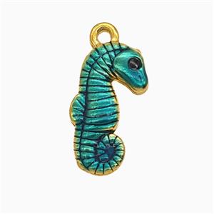 Stainless Steel Seahorse Pendant Teal Painted Gold Plated, approx 11-18mm [SSB8137]