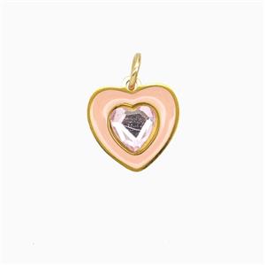 Stainless Steel Heart Pendant Pave Rhinestone Pink Enamel Gold Plated, approx 12mm [SSB8147]
