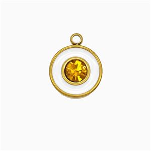 Stainless Steel Sun Pendant Pave Rhinestone White Enamel Gold Plated, approx 12mm [SSB8148]