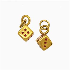 Stainless Steel Dice Pendant Red Enamel Gold Plated, approx 5.5mm [SSB8169]