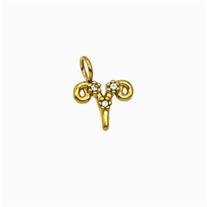 Stainless Steel Pendant Pave Rhinestone Zodiac Aries Gold Plated, approx 8-9mm [SSB8252]
